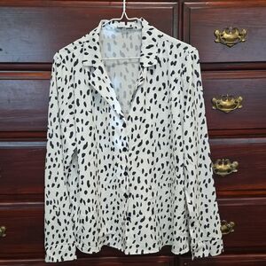 Ecowish White And Black Speckled Button Up Blouse